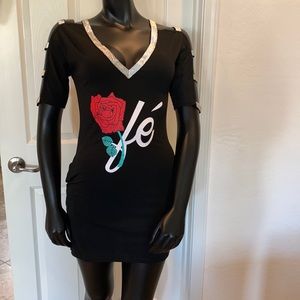 Lapa rose and metallic black dress size small stretch
